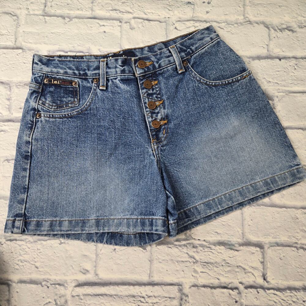 lei Women's High-Rise Button-Front Denim Shorts - Medium Blue